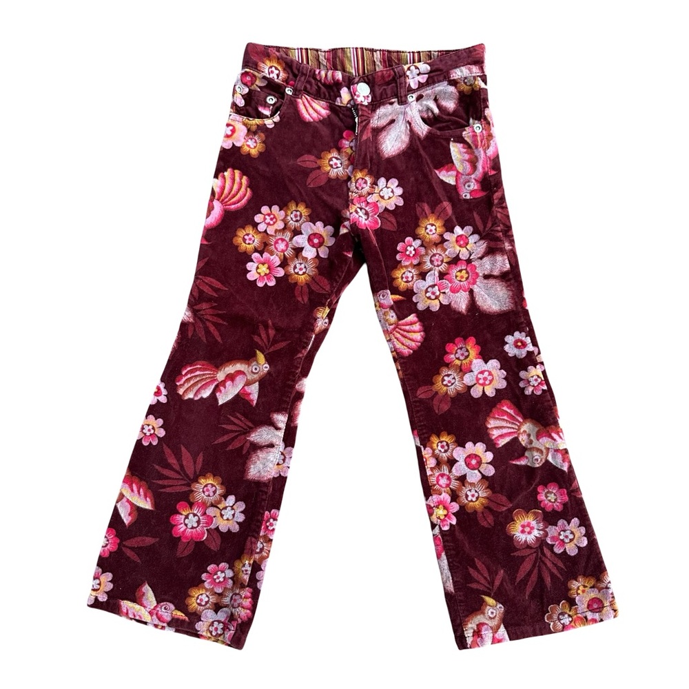 Oilily Kids Velvet Maroon Bird and Flower Pattern Girls Size 116 Size 6